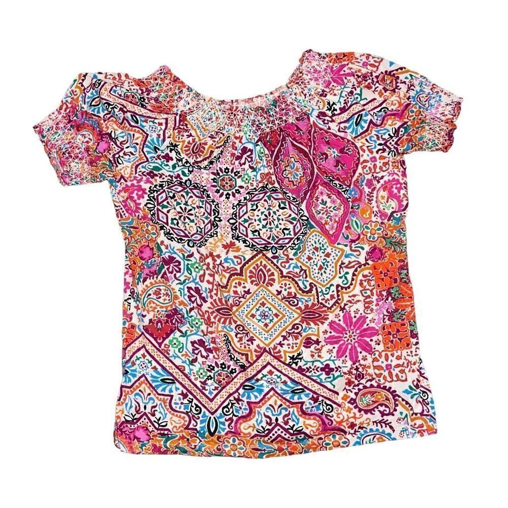 LAUREN RALPH LAUREN Short Sleeve Floral Peasant Blouse Size L